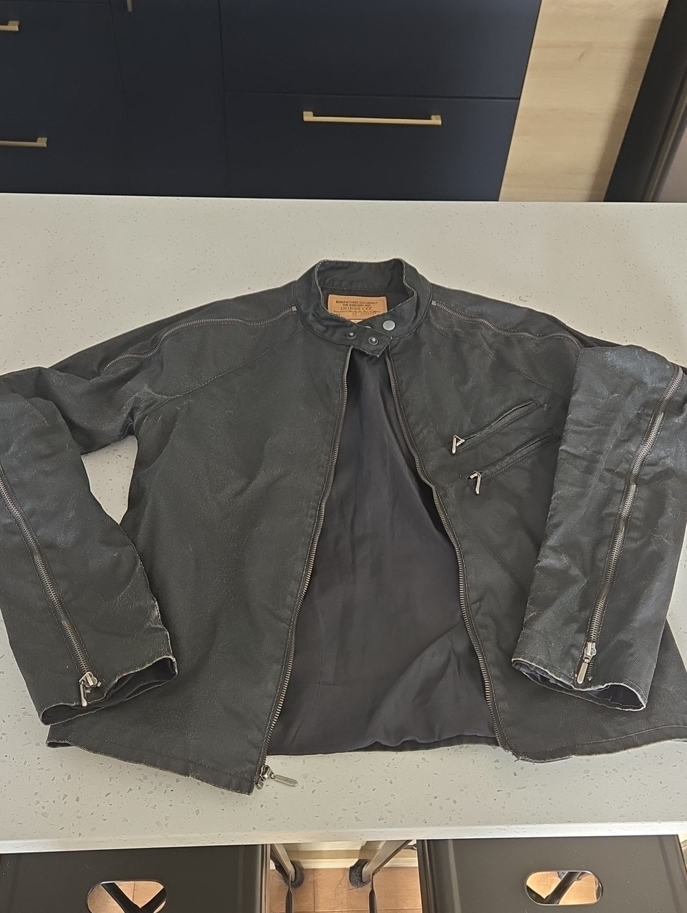 Guess Jeans Co. By MARCIANO Men's Black Casual Zip Motorcycle Jacket